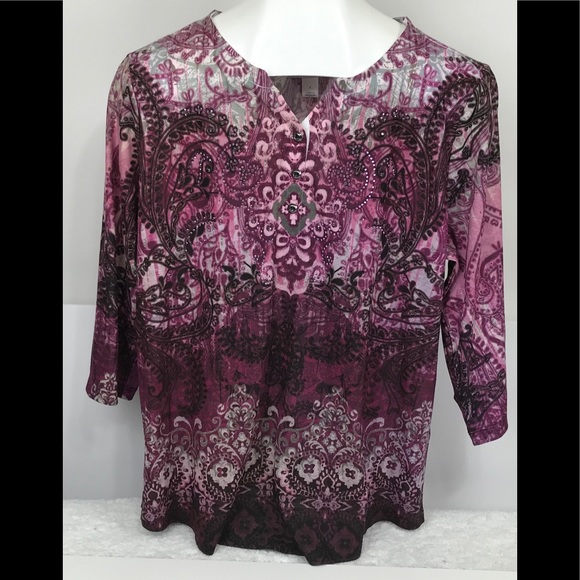 CJ Banks Woman's Embellished Multi Color Pull Over Top Size X NWOT - Picture 1 of 3